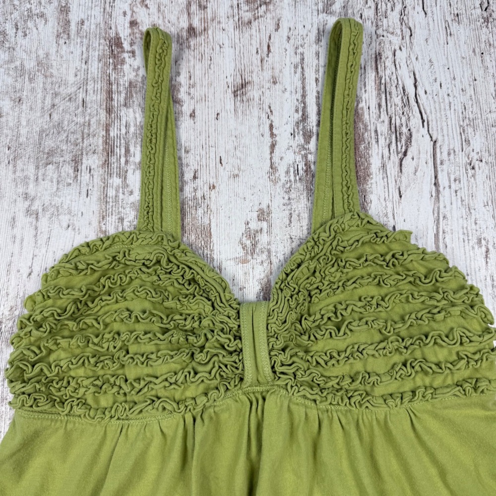 VTG Y2K Abercrombie & Fitch Green Ruffle Babydoll Camisole Tank Top Smocked Sz S - Picture 5 of 7
